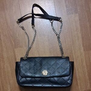 Betsey Johnson Black Quilted Chain Strap Flap Crossbody Or Shoulder Bag